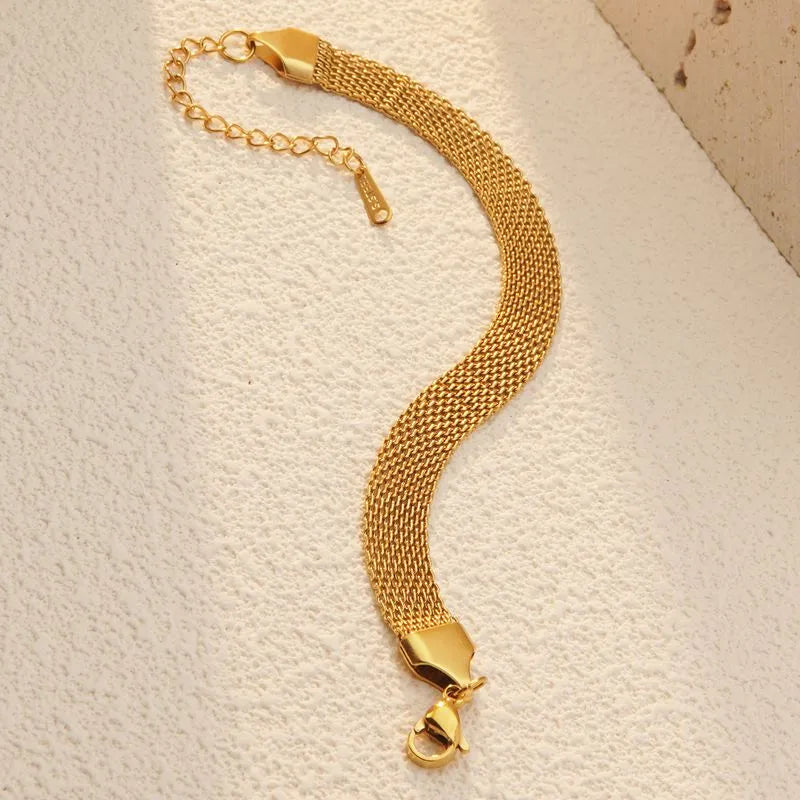 Woven 18K Gold Plated 304 Stainless Steel Necklace and Bracelet