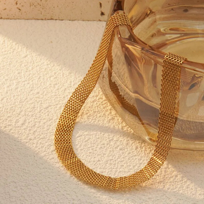 Woven 18K Gold Plated 304 Stainless Steel Necklace and Bracelet