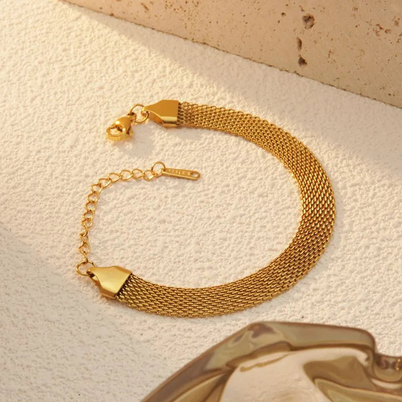 Woven 18K Gold Plated 304 Stainless Steel Necklace and Bracelet