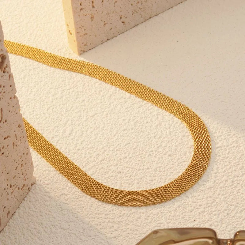 Woven 18K Gold Plated 304 Stainless Steel Necklace and Bracelet