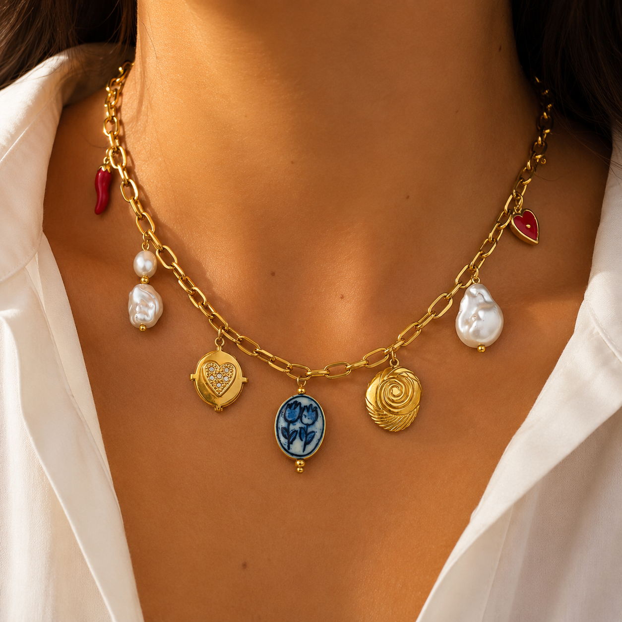 Pretty Woman 18K Gold Plated 304 Stainless Steel Charm Necklace