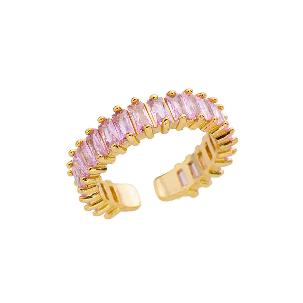 Pink Gems 18K Gold Plated 304 Stainless Steel Ring