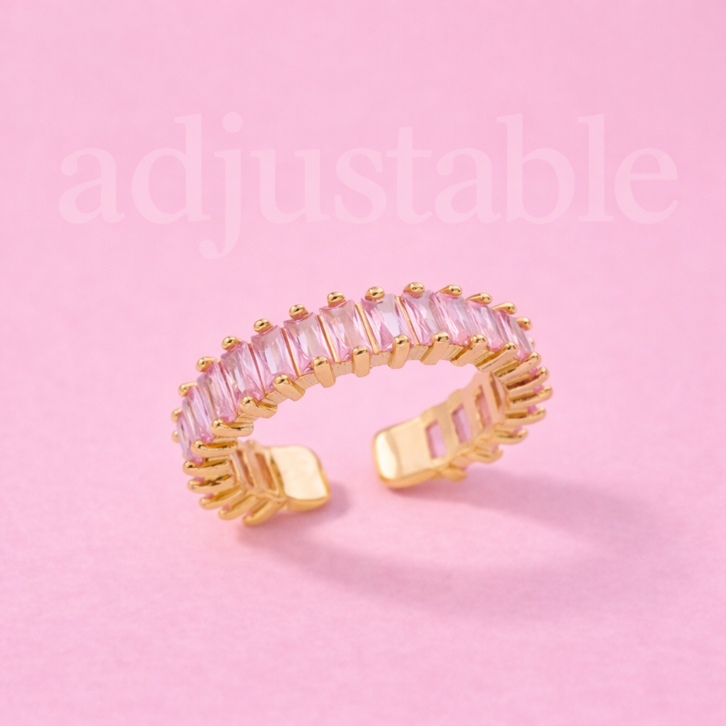Pink Gems 18K Gold Plated 304 Stainless Steel Ring