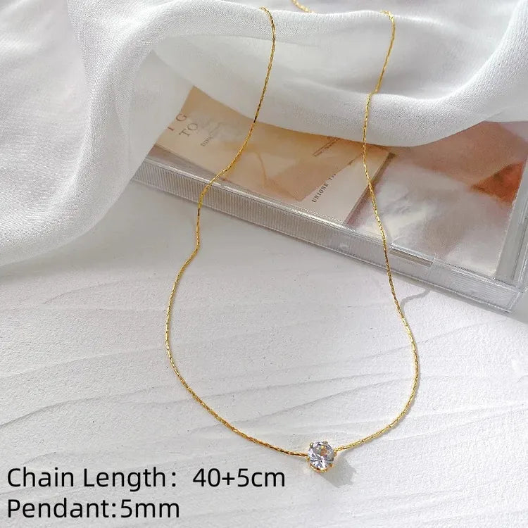 Pretty Zircons 18K Gold Plated 304 Stainless Steel Necklace