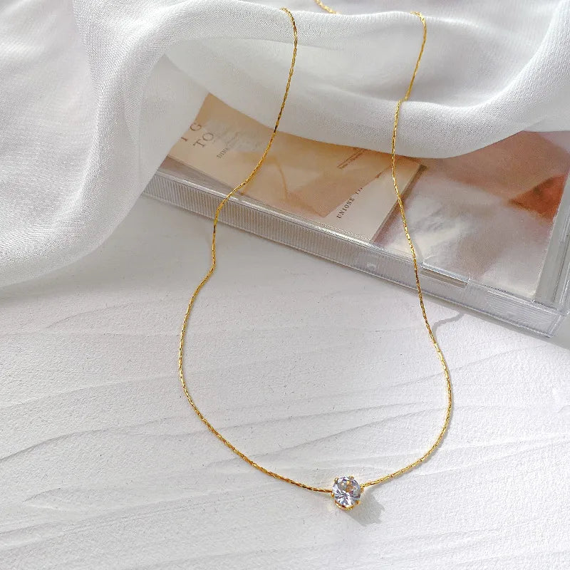 Pretty Zircons 18K Gold Plated 304 Stainless Steel Necklace