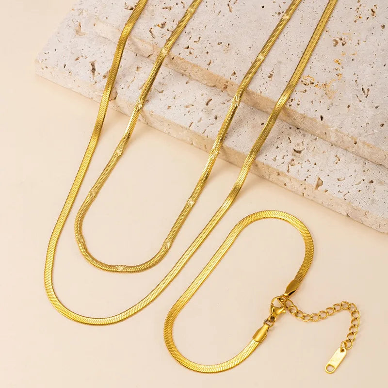 Bladed Indented 18K Gold Plated 304 Stainless Steel Necklace Set