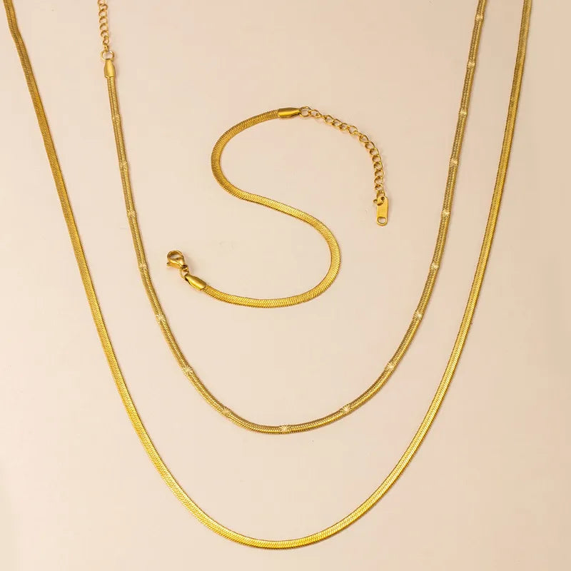 Bladed Indented 18K Gold Plated 304 Stainless Steel Necklace Set