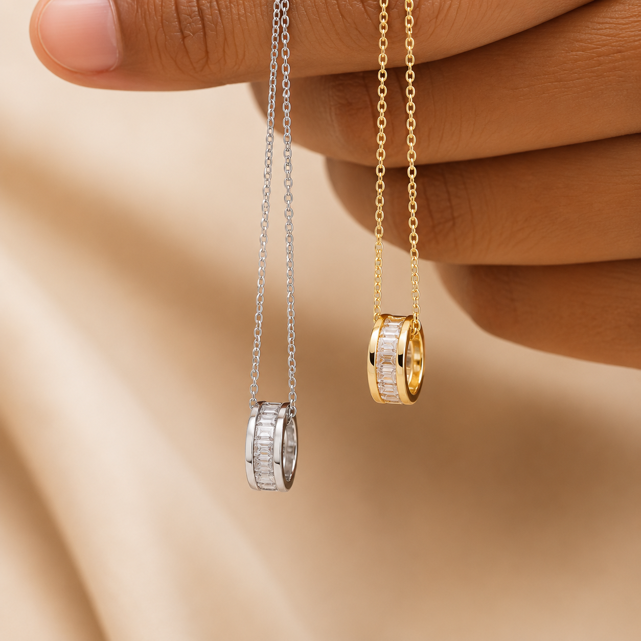 Glittered Circle 18K Gold Plated 304 Stainless Steel Necklace