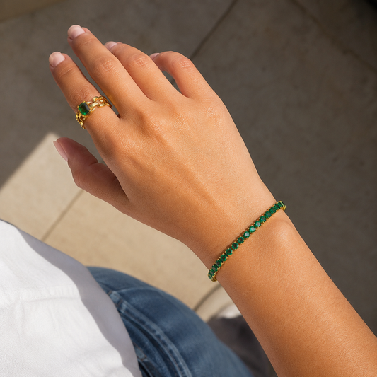 Green Diamante 18K Gold Plated 304 Stainless Steel Bracelet