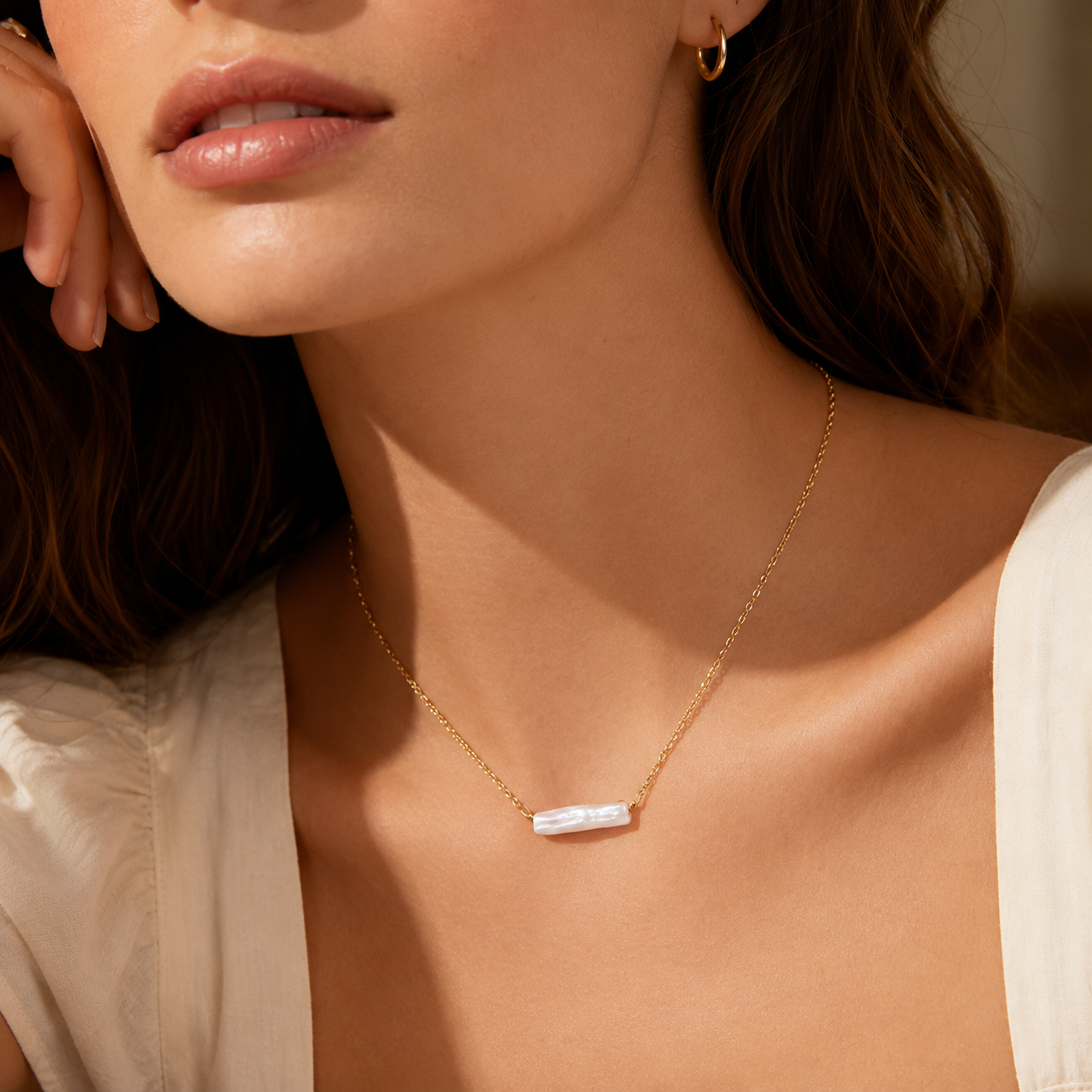 Freshwater Pearl 18K Gold Plated 304 Stainless Steel Cable Necklace