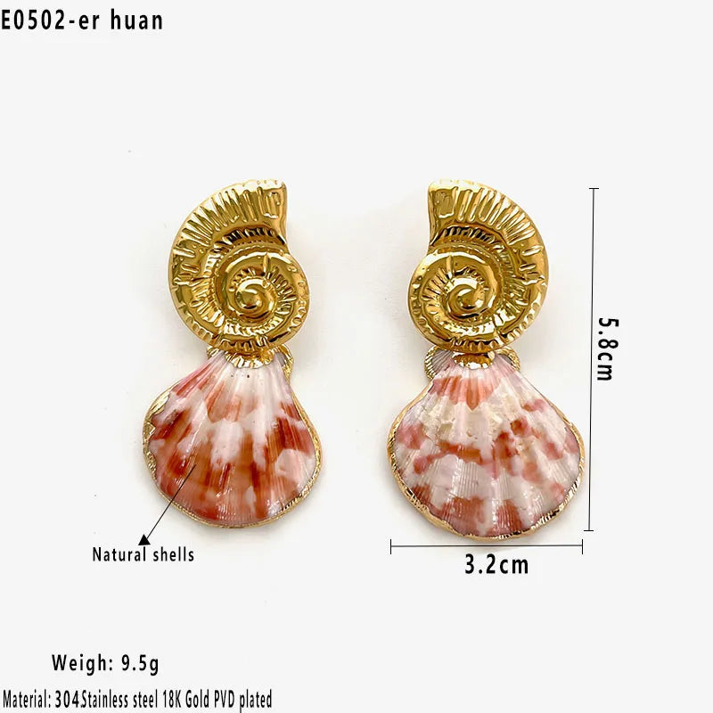 Natural Shell Down 18K Gold Plated 304 Stainless Steel Earring