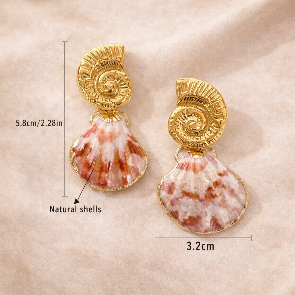 Natural Shell Down 18K Gold Plated 304 Stainless Steel Earring