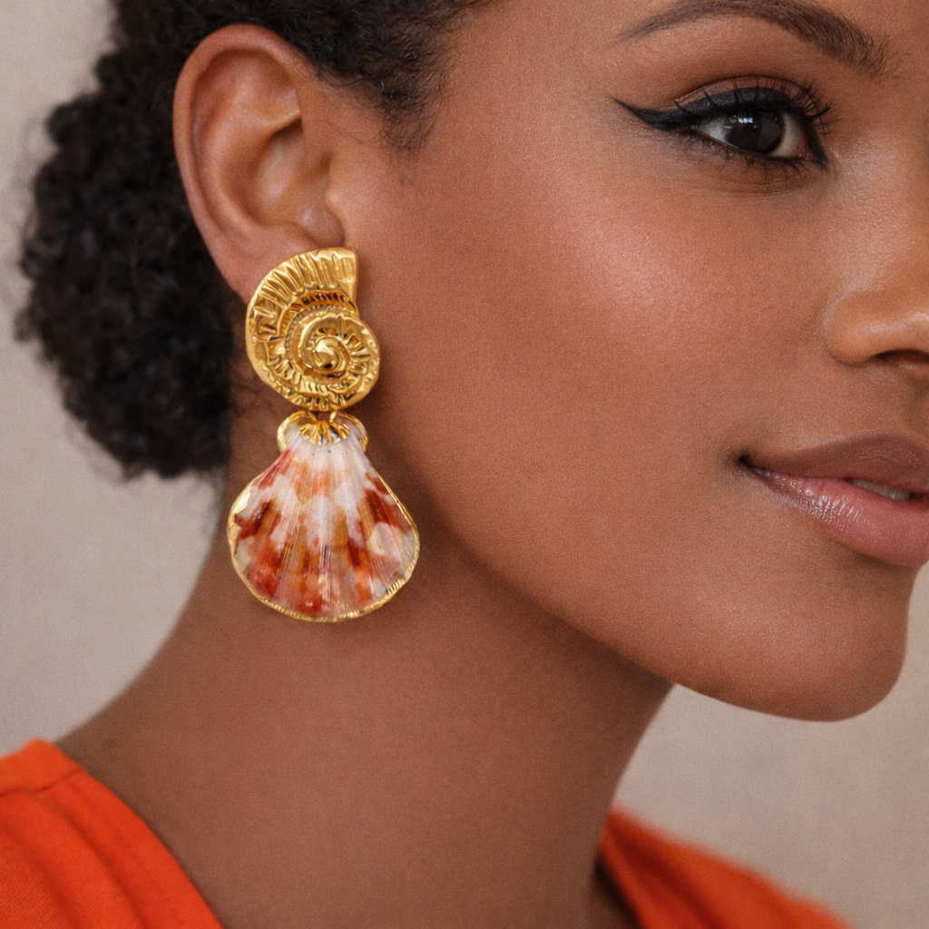 Natural Shell Down 18K Gold Plated 304 Stainless Steel Earring