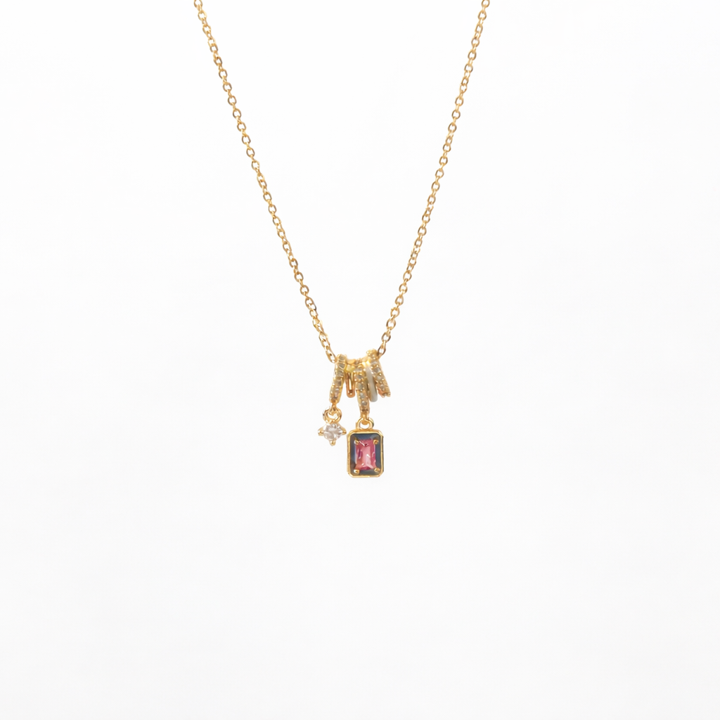 Pink Bright Star 18K Gold Plated 304 Stainless Steel Necklace