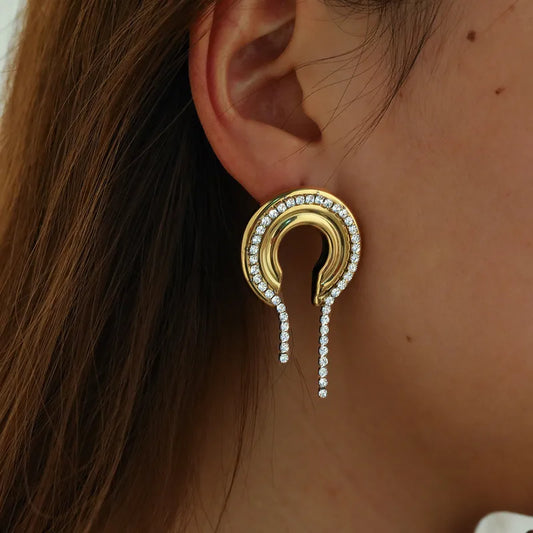 C Shaped Diamanté Metal Contrast 18K Gold Plated 304 Stainless Steel Earring