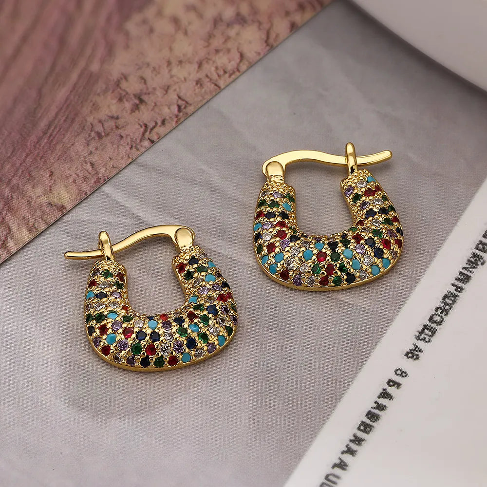 Commute Geometric Plating Inlay Copper Zircon Earrings