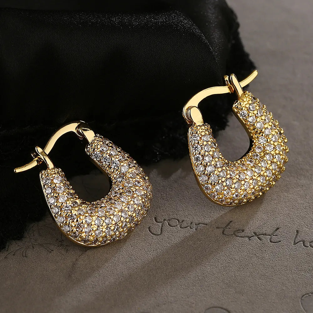 Commute Geometric Plating Inlay Copper Zircon Earrings