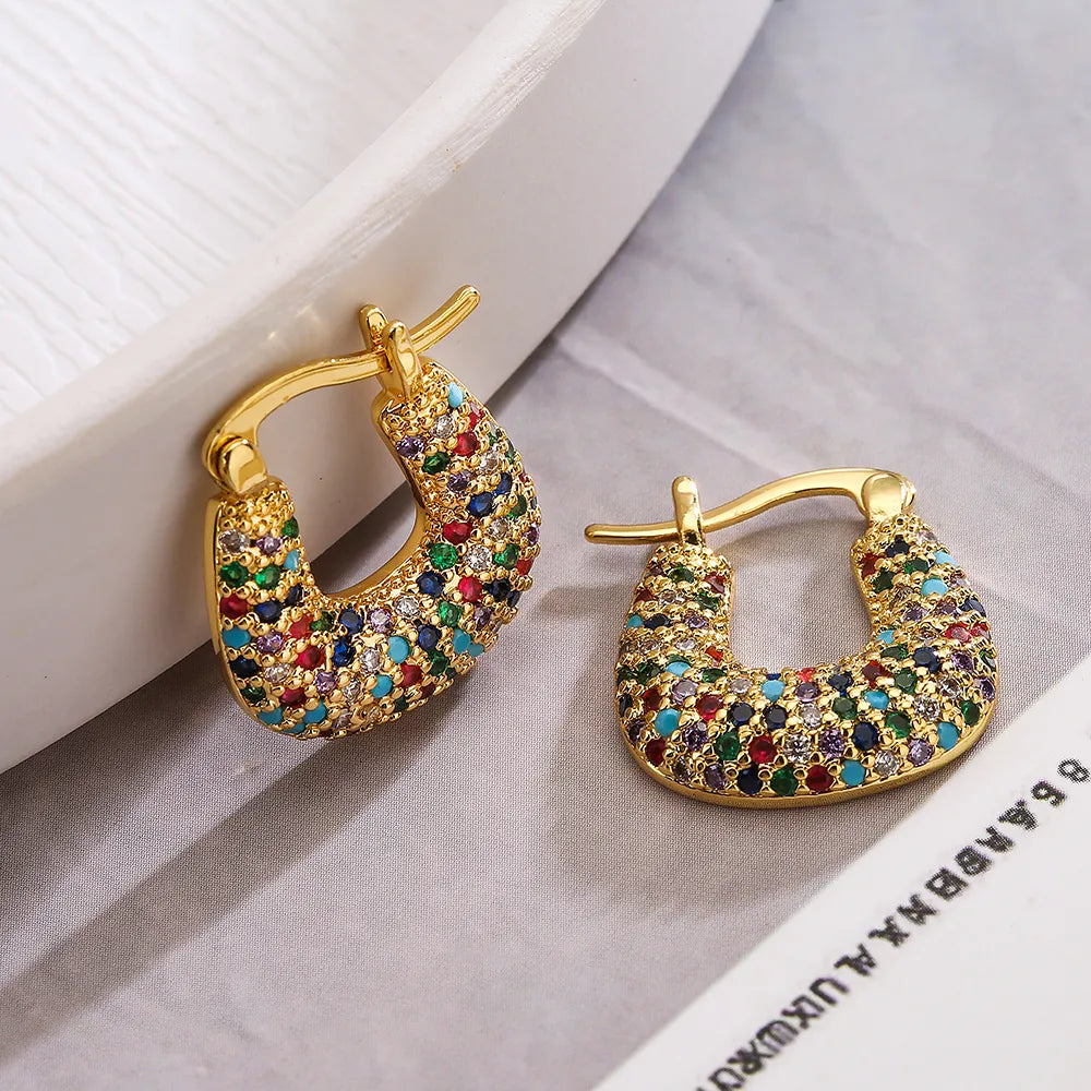 Commute Geometric Plating Inlay Copper Zircon Earrings