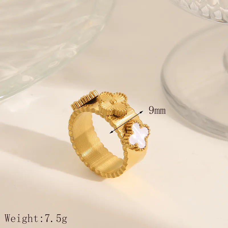 Romantic Commute Four Leaf Clover Solid Color 304 Stainless Steel 18K Gold Plated Ring