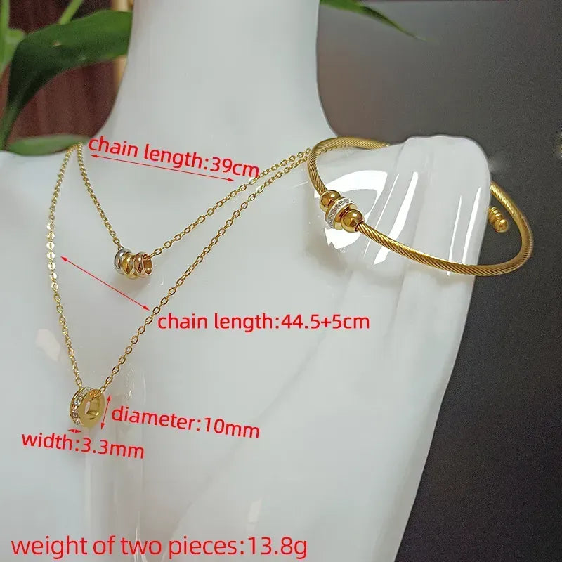 Circled Rhinestone Stainless Steel Plating Inlay Rhinestones 18K Gold Plated Bracelets Necklace