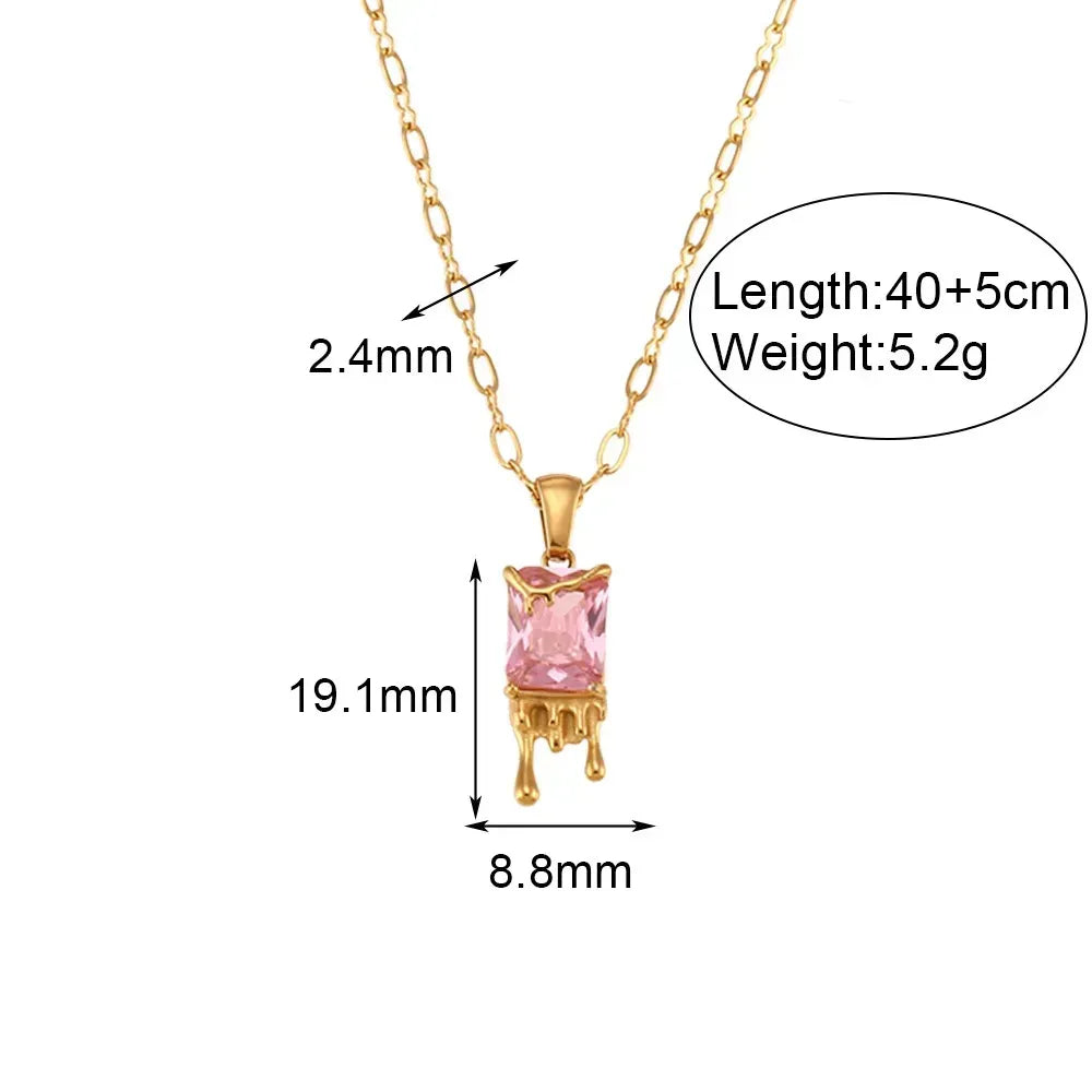 Style Square Stainless Steel Plating Inlay 18K Gold Plated Zircon Necklace