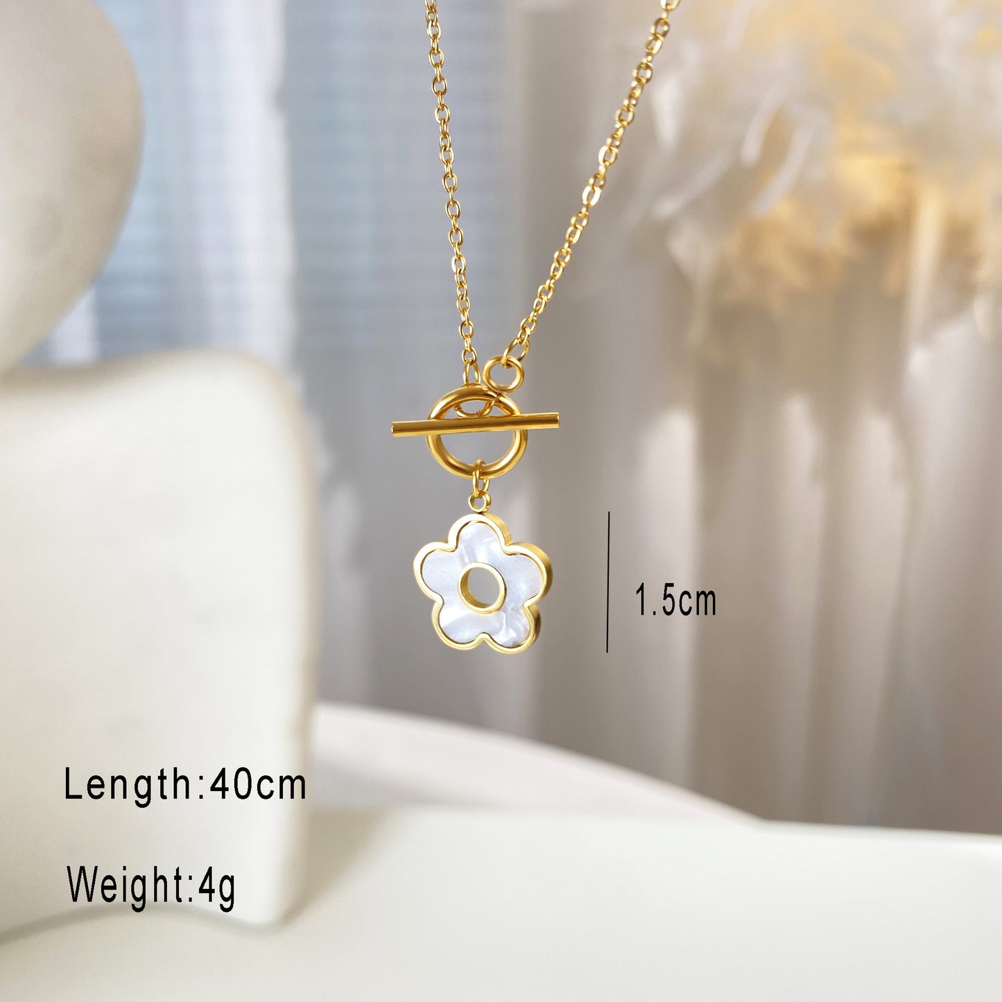 Elegant Classic Style Streetwear Heart Shape Flower Titanium Steel Shell 18K Gold Plated Pendant Necklace