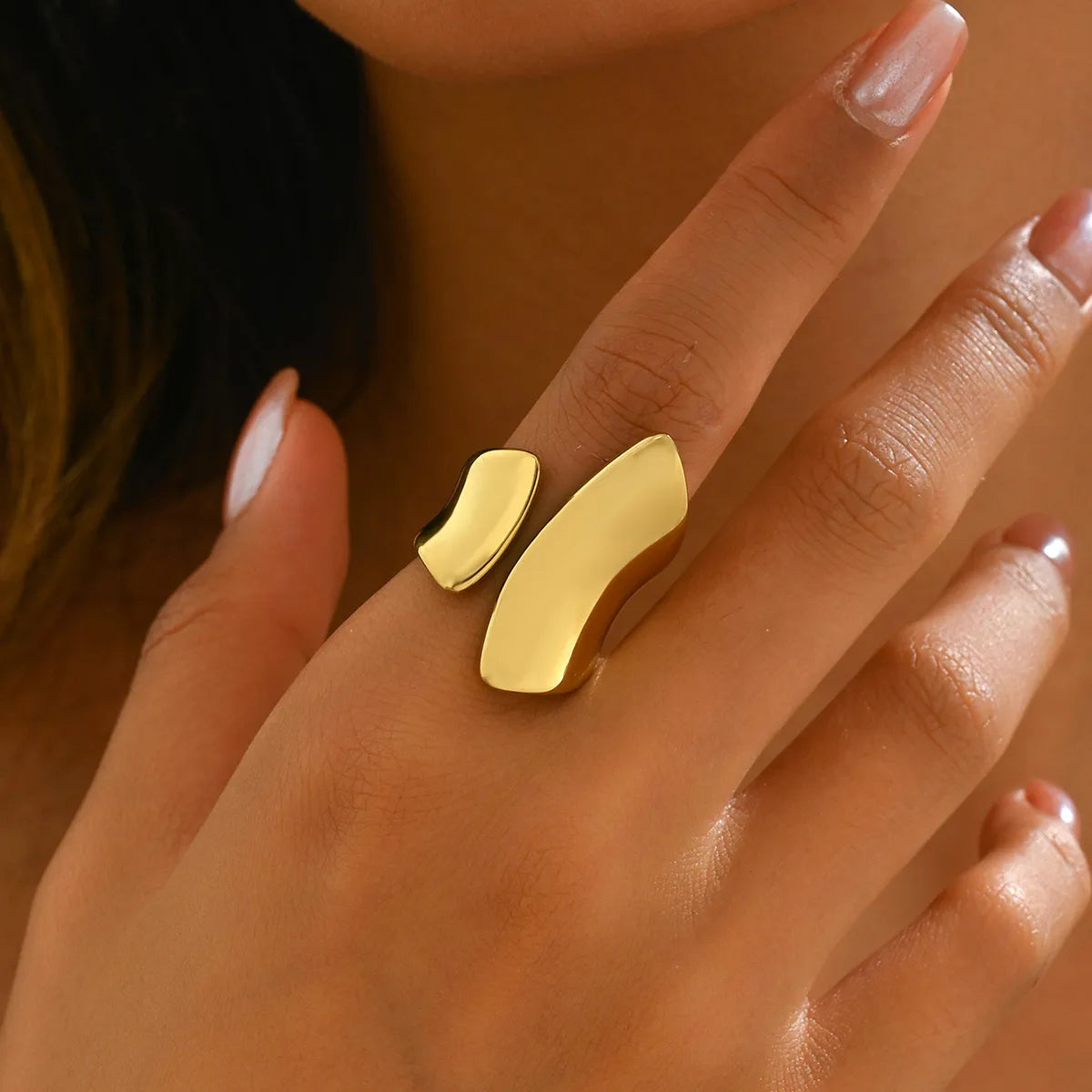 IG Style Simple Style Commute Geometric 304 Stainless Steel 14K Gold Plated Polishing Open Ring