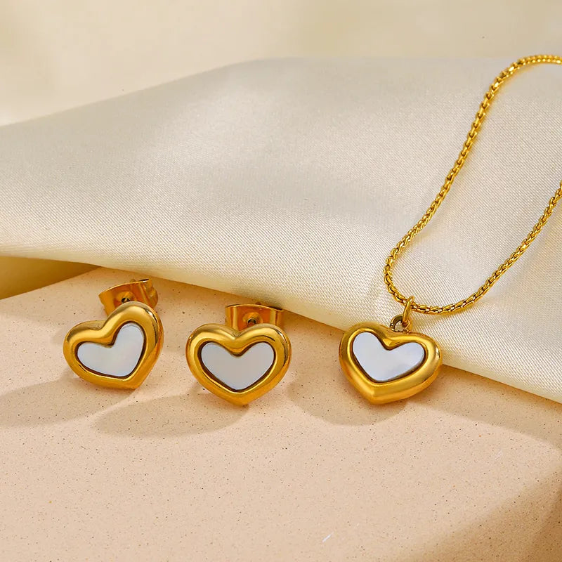 Sweet Heart Shape Stainless Steel Titanium Steel Plating Bracelets Earrings Necklace