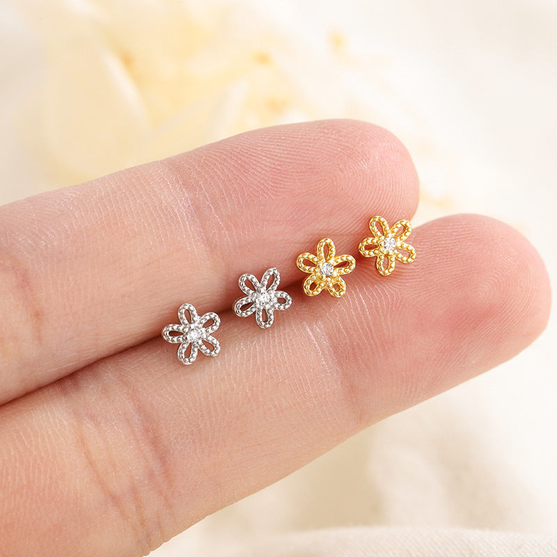 Elegant Flower Plating Inlay Copper Zircon Ear Studs