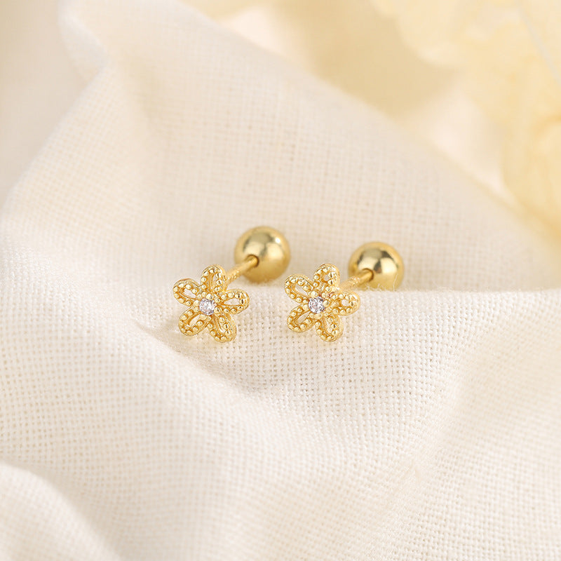 Elegant Flower Plating Inlay Copper Zircon Ear Studs