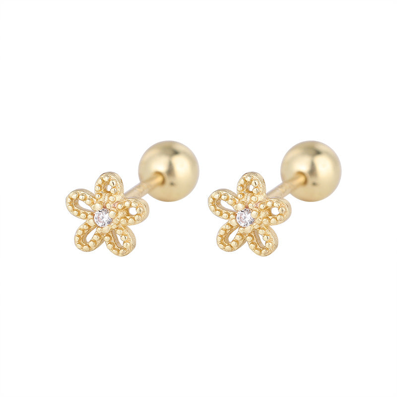 Elegant Flower Plating Inlay Copper Zircon Ear Studs