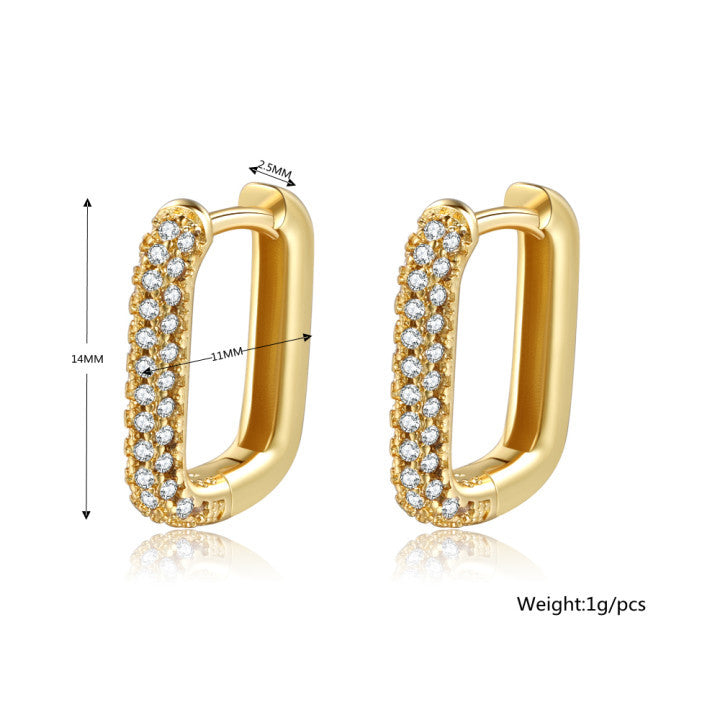 Lady Geometric Brass Zircon Earring