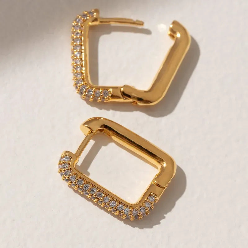 Lady Geometric Brass Zircon Earring