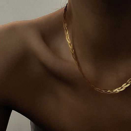 Pleated Stainless Steel Plating 18K Gold Plated Necklace