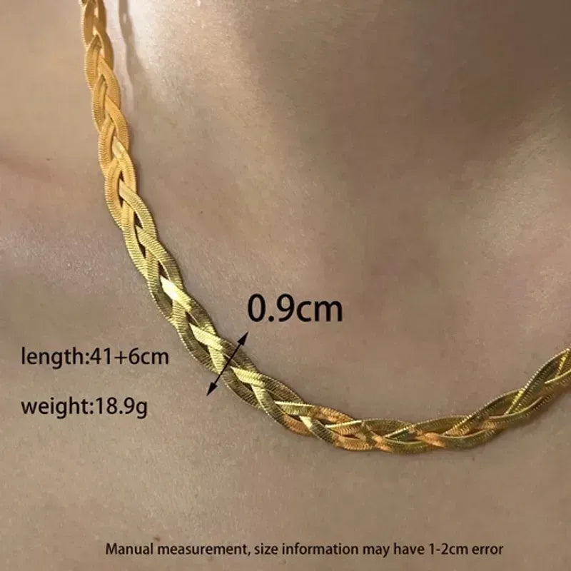 Pleated Stainless Steel Plating 18K Gold Plated Necklace