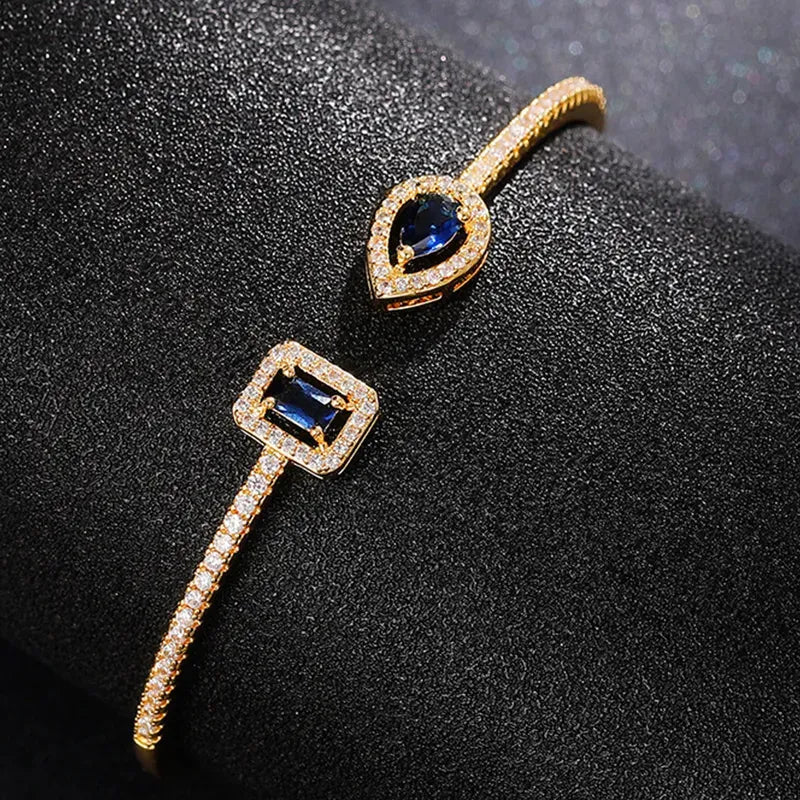Square Water Droplets Copper Inlay Zircon Bangle