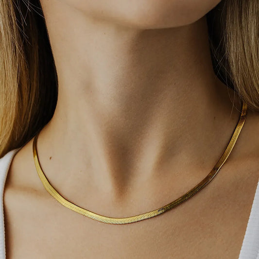 Pretty Flat 18k Gold Plated Stainless Steel  Necklace