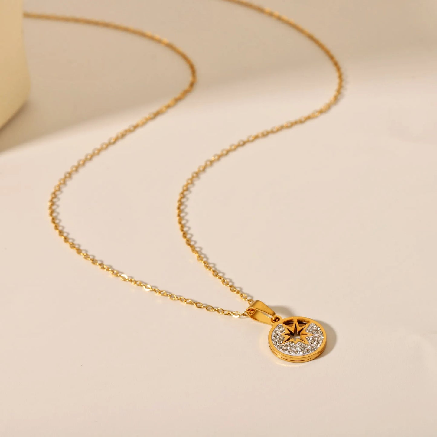 Styles  Stainless Steel Plating Inlay Artificial Gemstones 18k Gold Plated Pendant Necklace