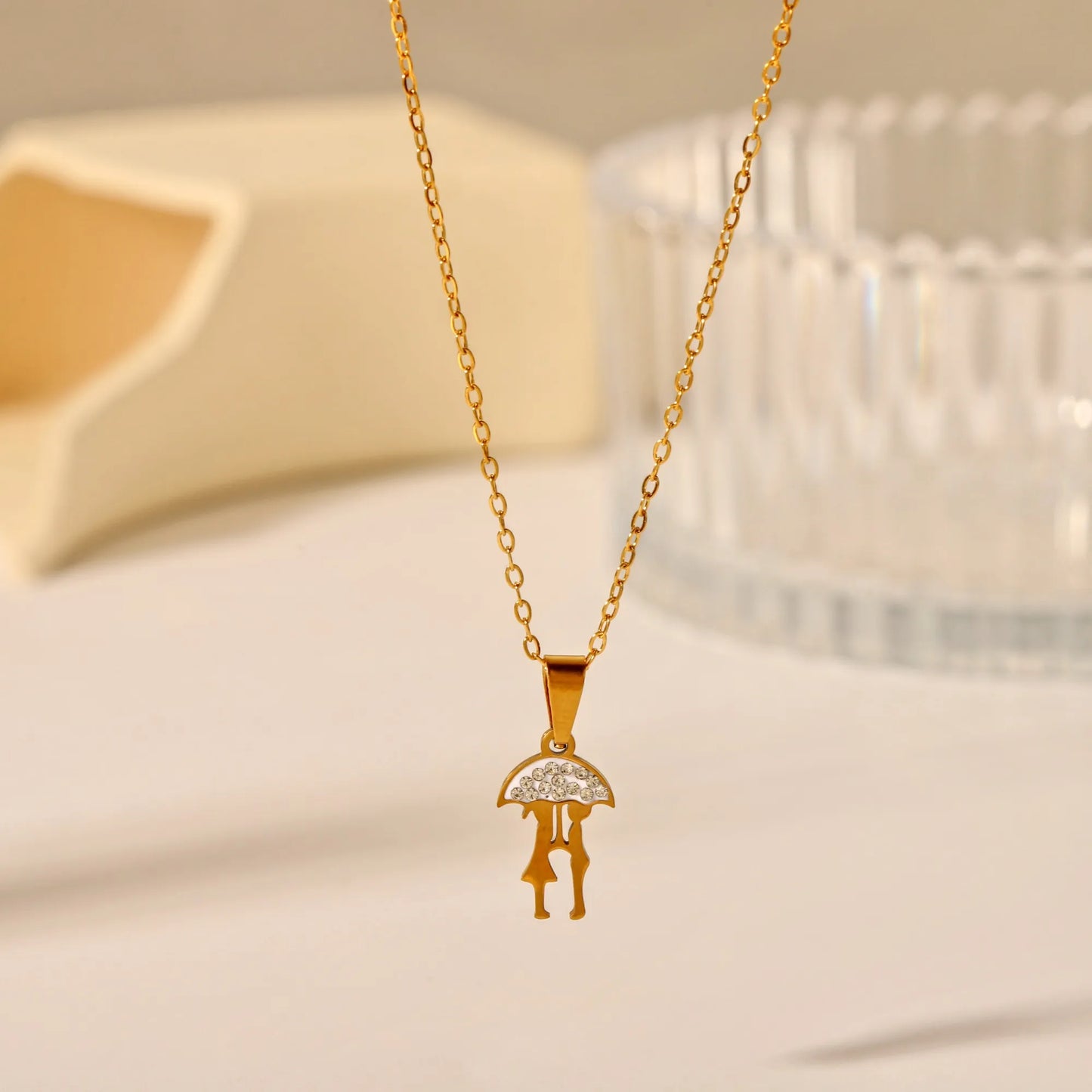 Styles  Stainless Steel Plating Inlay Artificial Gemstones 18k Gold Plated Pendant Necklace