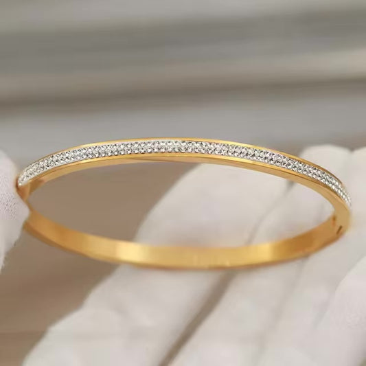 Diamonds Around 304 Stainless Steel 16K Gold Plated Zircon Bangle