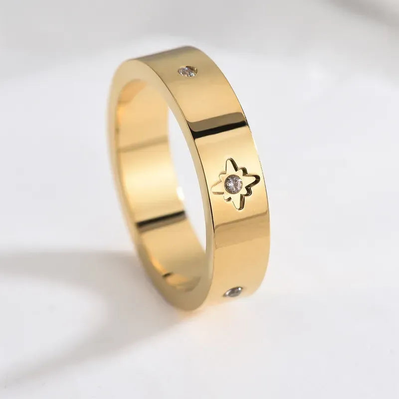 Star Titanium Steel Inlay Artificial Gemstones Ring