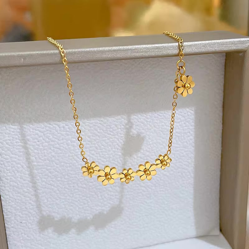 Sunflower Length 18K Gold Plated and Titanium Steel Necklace