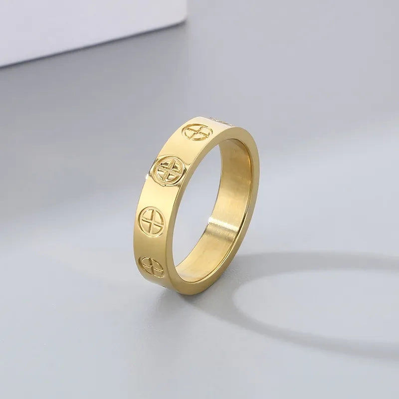 Symbol Solid Color 304 Stainless Steel 18K Gold Plated Ring