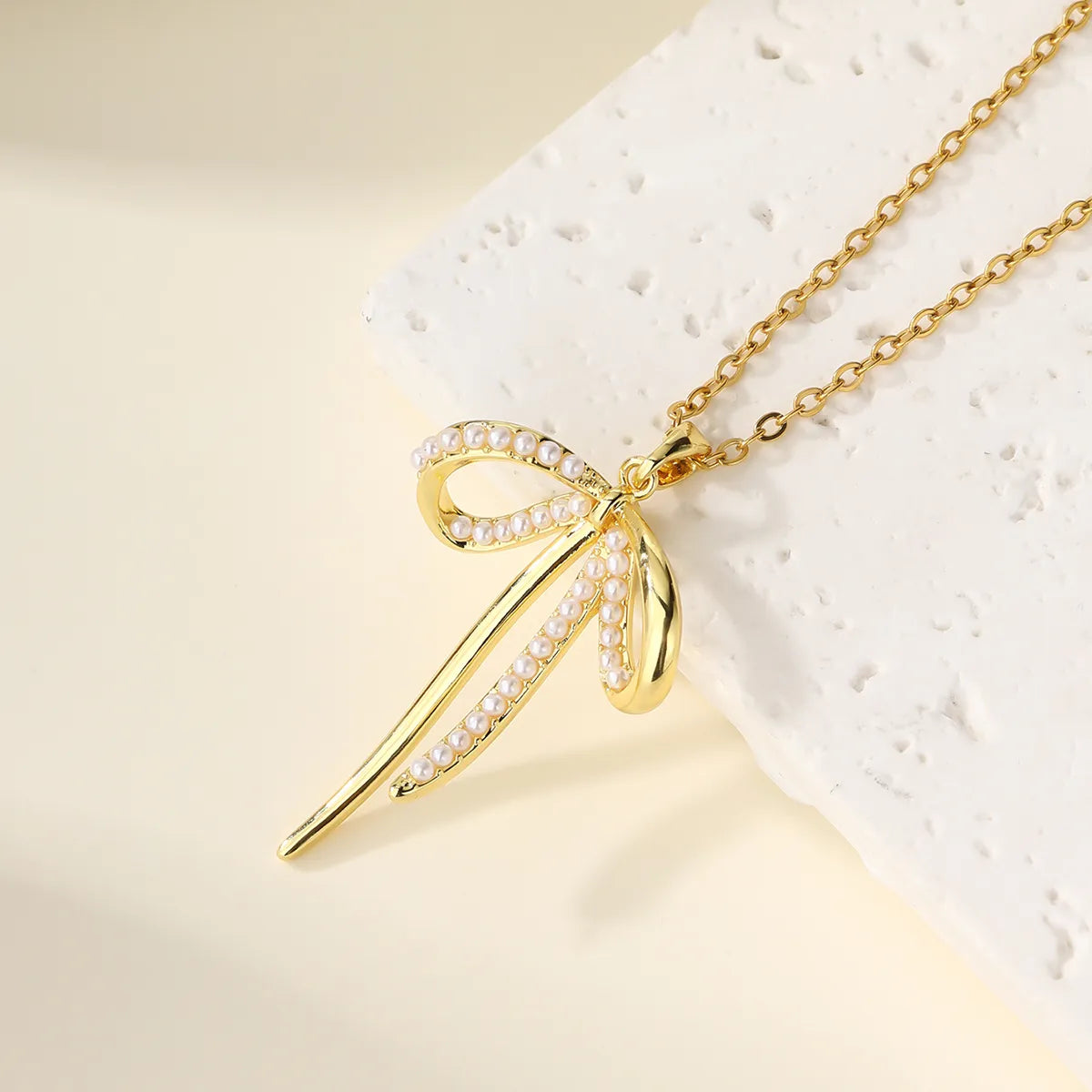 Bow Knot 304 Stainless Steel 18K Gold Plated Necklace