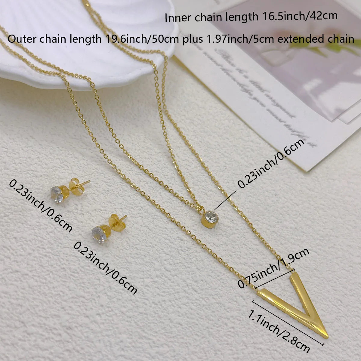 304 Stainless Steel Zircon 18K Gold Plated Inlay Jewelry Set