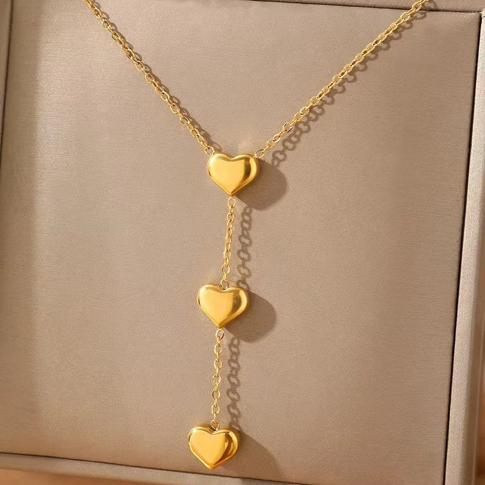 Cute Sweet Heart Shape Titanium Steel 18K Gold Plated Pendant Necklace