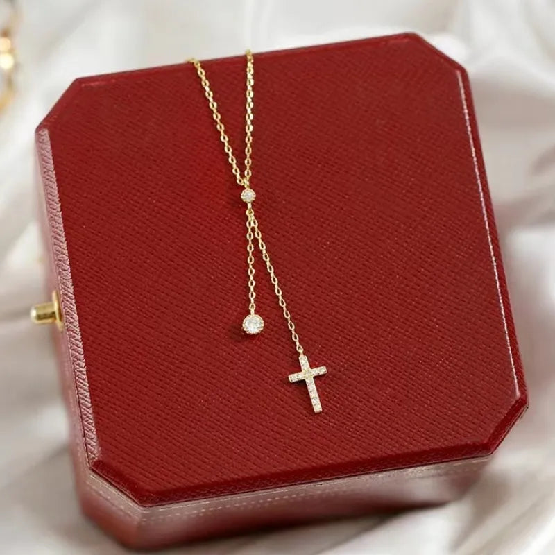 Cross 925 Sterling Silver Plated Cable Chain Plating Cross Pendant Necklace