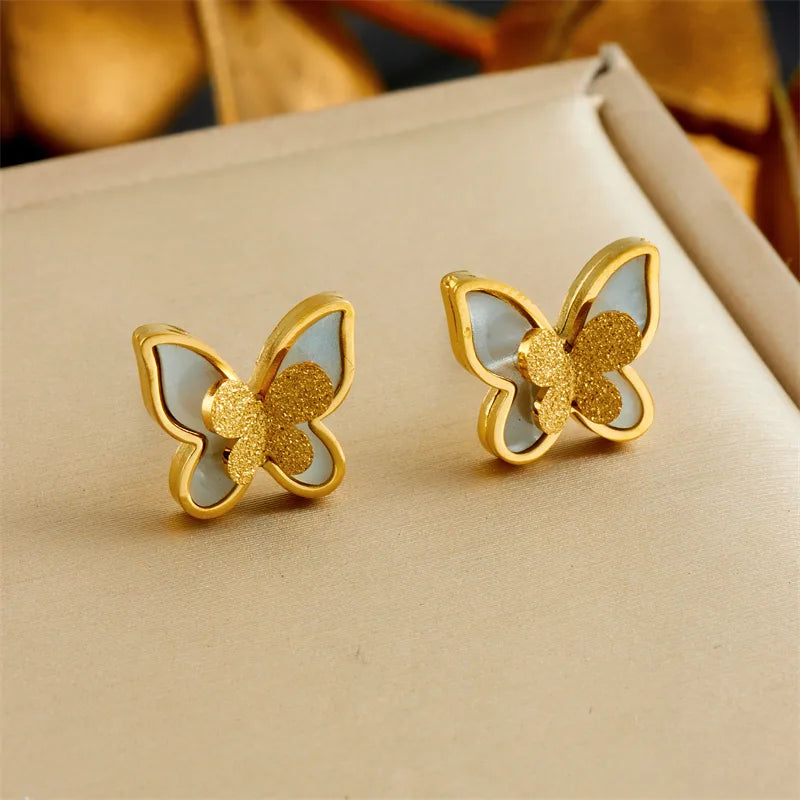 Butterfly 304 Stainless Steel Shell 18K Gold Plated Inlay Jewelry Set