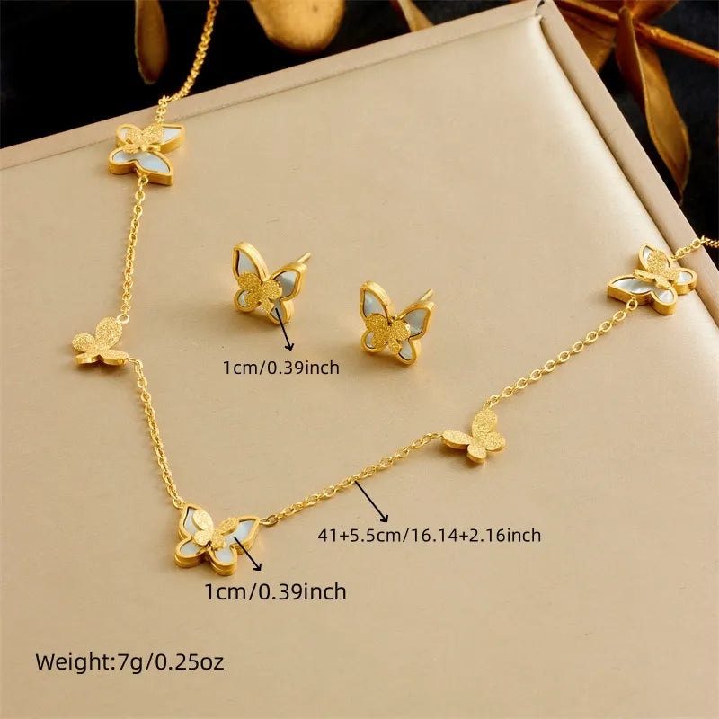 Butterfly 304 Stainless Steel Shell 18K Gold Plated Inlay Jewelry Set