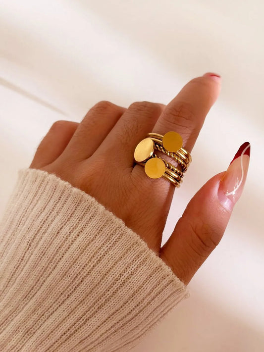 Retro French Style Commute Geometric 316L Stainless Steel Rhinestones 18K Gold Plated Ring